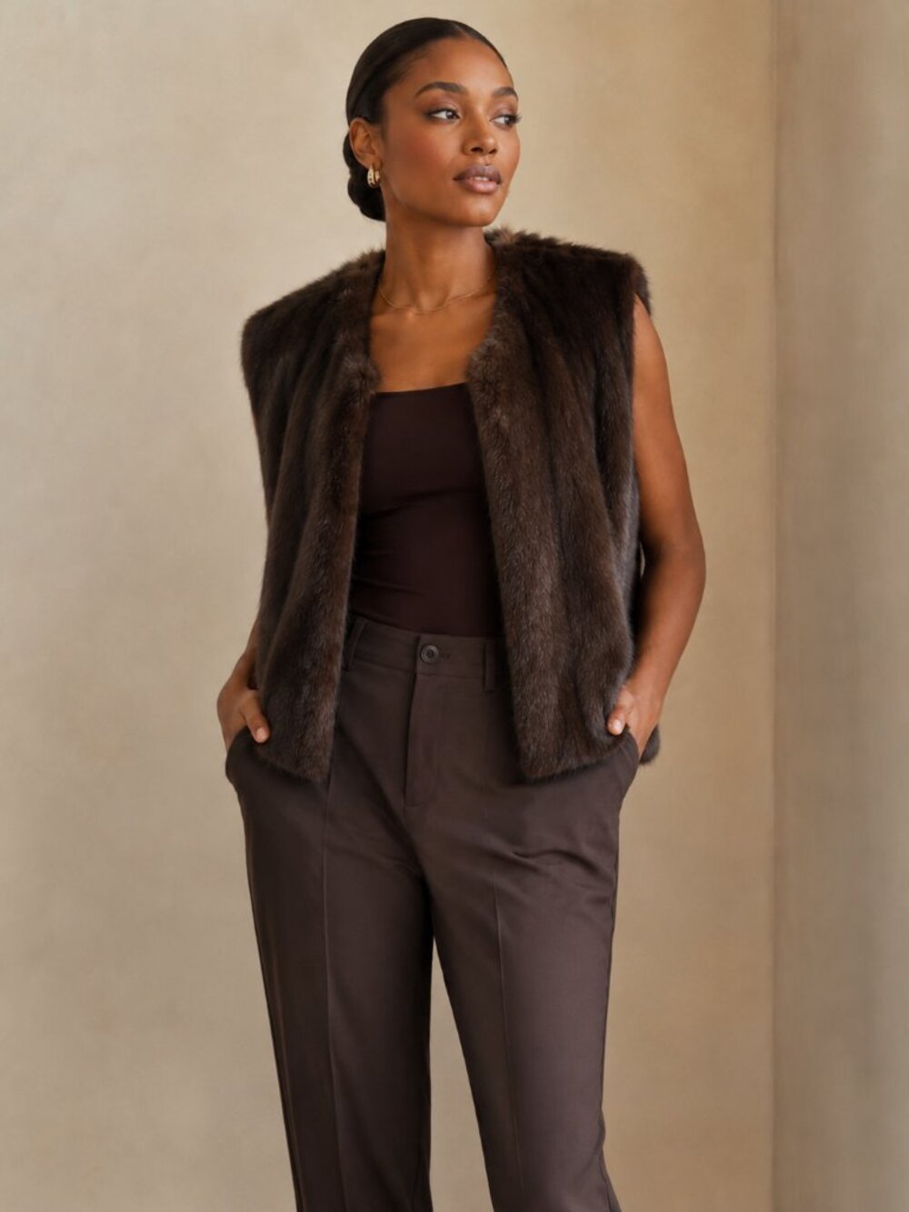 Vintage Chocolate Brown Mink Fur Vest | Open Front | Luxe Statement Piece